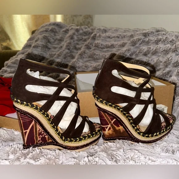 Christian Louboutin Tosca 140 Suede/Bazin Chocolate - Picture 3 of 6